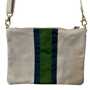 SAINT SHORE Canvas Crossbody | Cream with Blue & Green Racing Stripe
